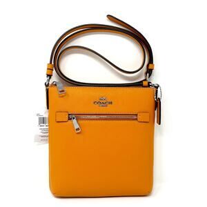 Coach Mini Rowan File Bag Crossbody Purse in Papaya Orange Leather CE871